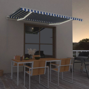 Toldo automático LED sensor de viento azul y blanco 400x350 cm D