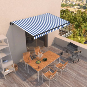 Toldo retráctil manual azul y blanco 400x350 cm D