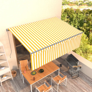 Toldo retráctil manual con persiana amarillo y blanco 4.5x3 m D