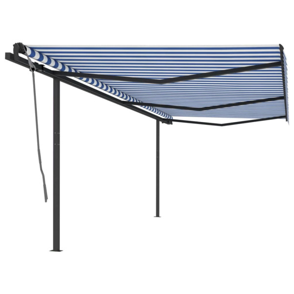 Toldo retráctil automático con postes azul y blanco 6x3 m D