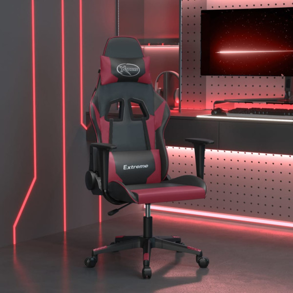 Silla gaming de masaje cuero sintético negro y rojo vino tinto D