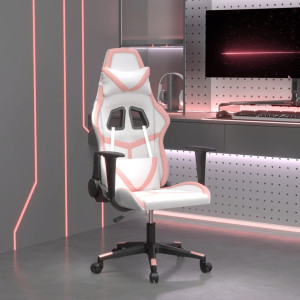 Silla gaming de masaje cuero sintético blanco y rosa D