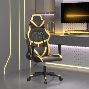 Silla gaming de masaje cuero sintético negro y dorado D