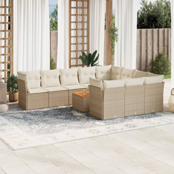 Set de sofás de jardín 11pzas con cojines ratán sintético beige D