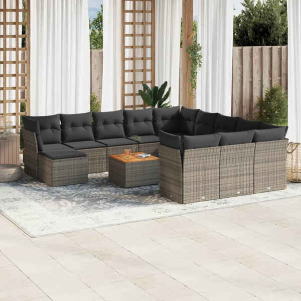 Conjunto de sofá de jardim com almofadas 13 peças de rattan sintético cinza D