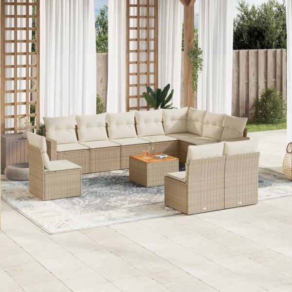 Set de sofás de jardín 11pzas con cojines ratán sintético beige D