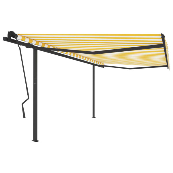 Toldo retrátil manual com postes amarelos e brancos 4,5 x 3,5 m D