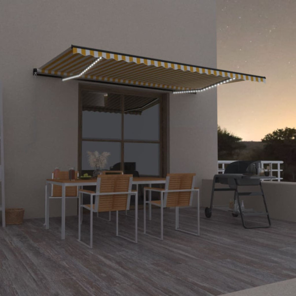 Toldo retráctil manual con luz LED amarillo y blanco 500x300 cm D