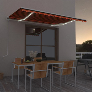 Toldo automático LED sensor de viento naranja marrón 400x300 cm D