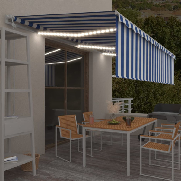 Toldo automático persiana LED sensor de viento azul blanco 6x3m D