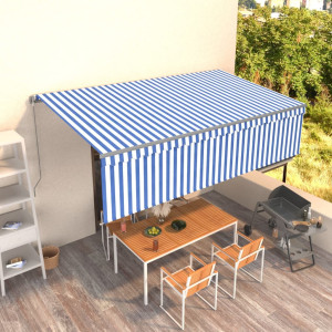 Toldo retráctil manual con persiana azul y blanco 5x3 m D