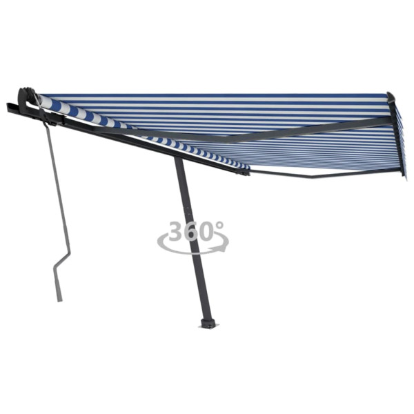 Toldo manual retrátil azul e branco 400x350 cm D