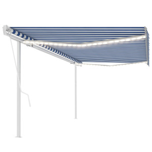 Toldo automático con LED y sensor de viento azul y blanco 5x3 m D