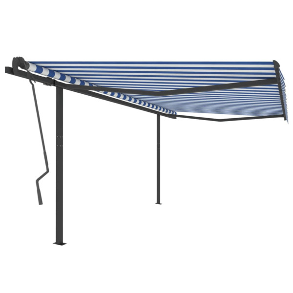 Toldo retráctil manual con postes azul y blanco 4x3.5 m D