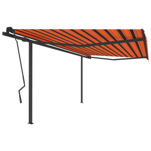 Toldo manual retráctil con postes naranja y marrón 4.5x3.5 m D