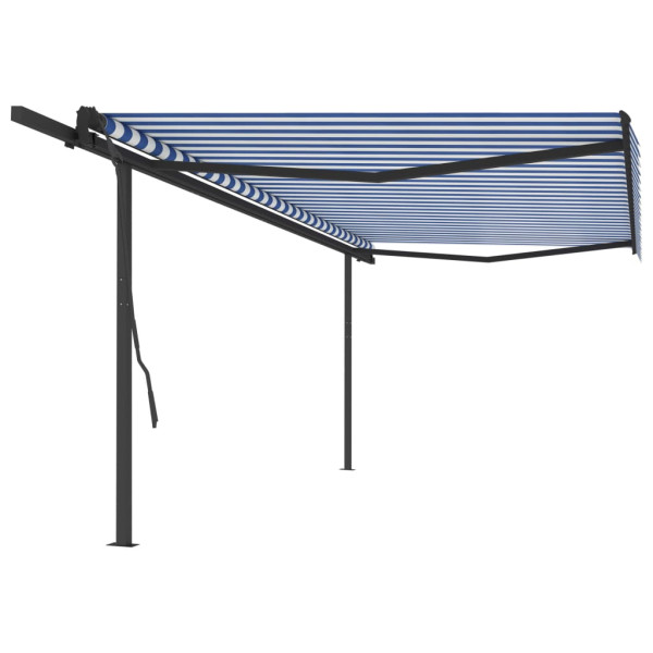 Toldo retráctil manual con postes azul y blanco 5x3.5 m D