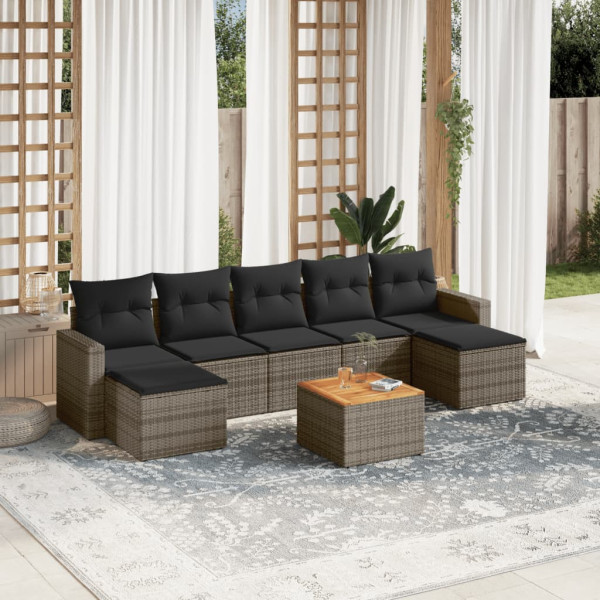 Conjunto de sofá de jardim de 8 peças e almofadas de vime sintético cinza D