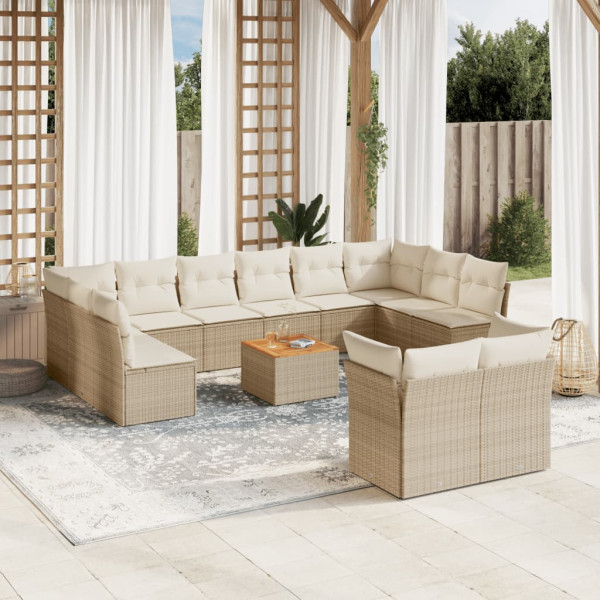 Conjunto de sofás de jardim com almofadas 13 pcs ratão sintético beige D