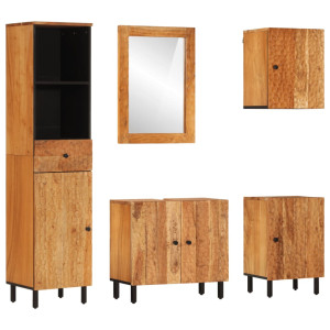 Conjunto de armarios de baño 5 piezas madera maciza de acacia D