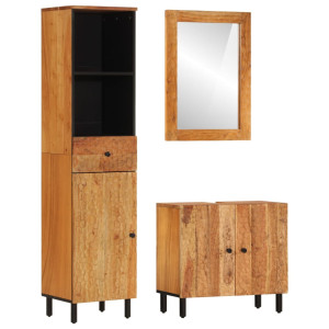 Conjunto de armarios de baño 3 piezas madera maciza de acacia D