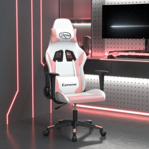 Silla gaming de masaje cuero sintético blanco y rosa D