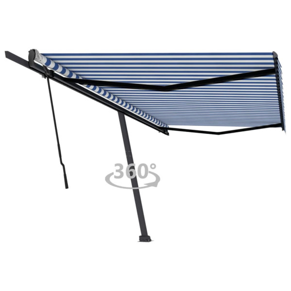 Toldo manual retrátil azul e branco 500x350 cm D