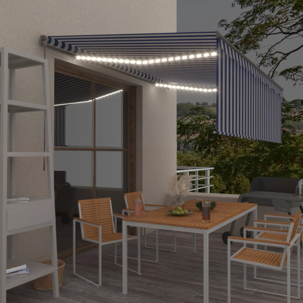 Toldo manual retrátil com persiana e LED azul e branco 4x3 m D