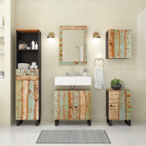 Conjunto de muebles de baño 5 piezas madera maciza reciclada D