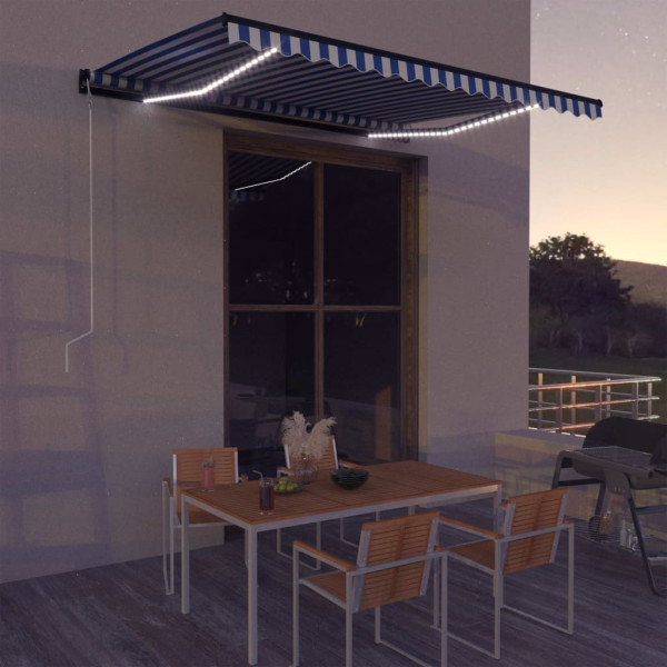 Toldo com LED e sensor de vento azul e branco 400x300 cm D