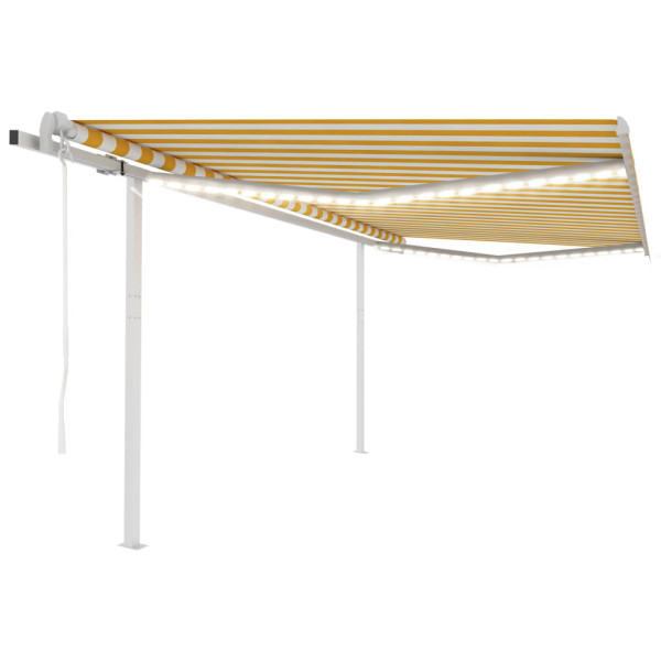 Toldo automático LED sensor de vento amarelo e branco 4x3,5 m D