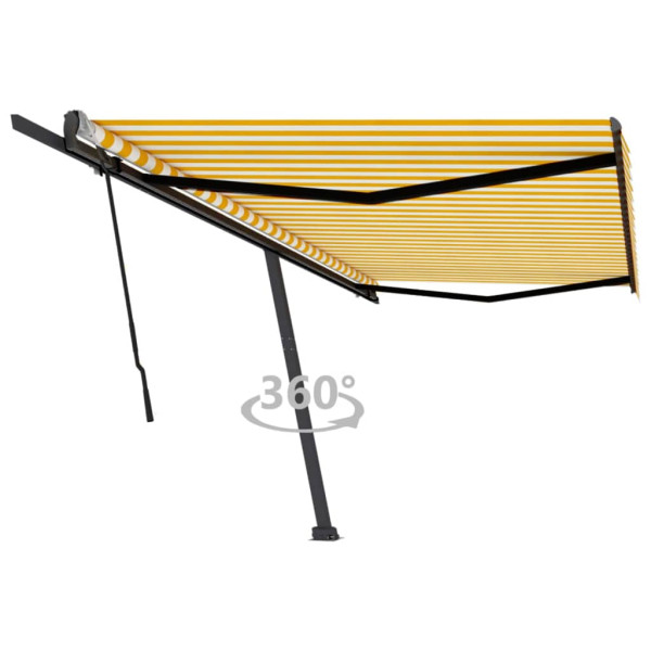 Toldo de pie retráctil manual amarillo y blanco 500x350 cm D