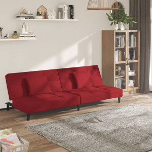 Sofá cama de 2 lugares com duas almofadas veludo vermelho vermelho D