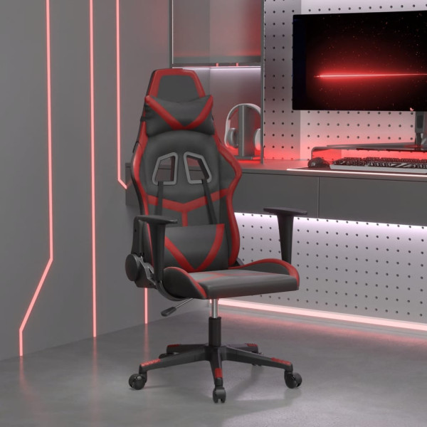 Silla gaming de masaje cuero sintético negro y rojo vino tinto D