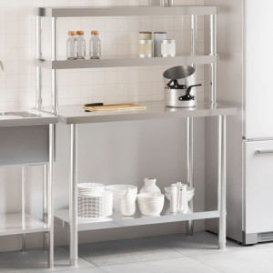 Mesa de trabajo para cocina con estante acero inox 110x55x150cm D