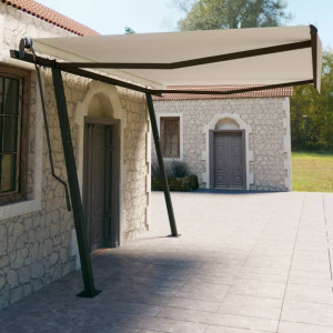 Toldo retráctil manual con postes color crema 4.5x3 m D