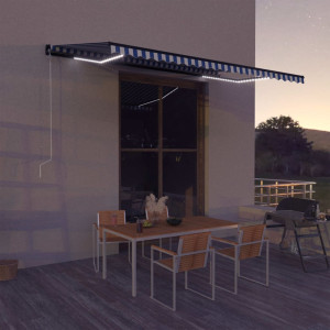 Toldo con LED y sensor de viento azul y blanco 500x300 cm D