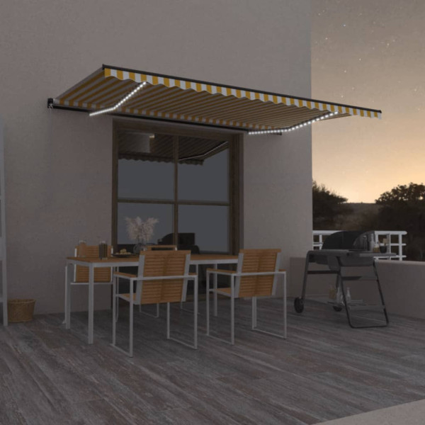 Toldo retráctil manual con luz LED amarillo y blanco 500x350 cm D