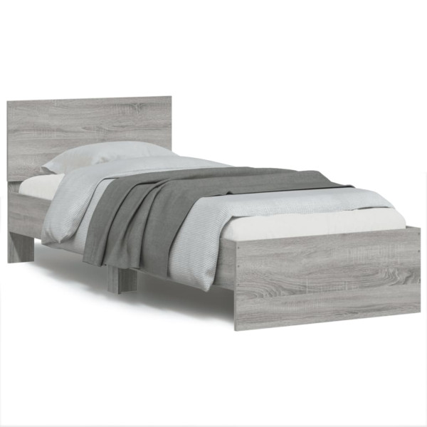 Estructura de cama cabecero luces LED gris Sonoma 90x190 cm D