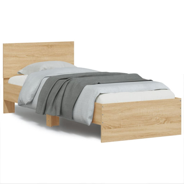 Estructura de cama cabecero luces LED roble Sonoma 90x190 cm D