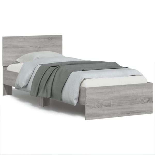 Estructura de cama cabecero luces LED gris Sonoma 75x190 cm D