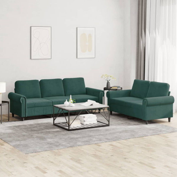 Conjunto de sofás com almofadas 2 peças veludo verde escuro D