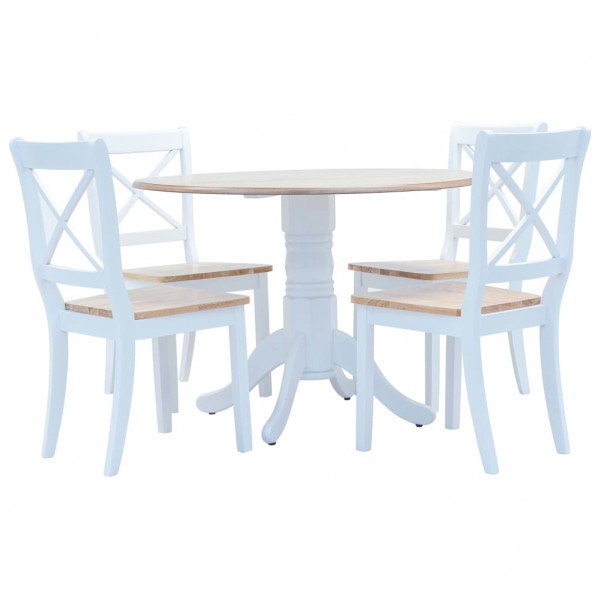 Juego de comedor 5 piezas madera maciza de caucho blanco marrón D