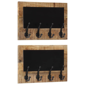 Cabides de parede com 4 ganchos 2 peças em madeira de mangueira maciça D