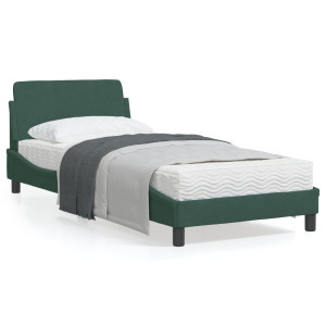 Estructura cama con cabecero terciopelo verde oscuro 90x200 cm D