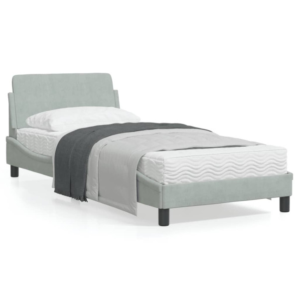 Estrutura de cama com cabeceira de veludo cinza claro 80x200 cm D