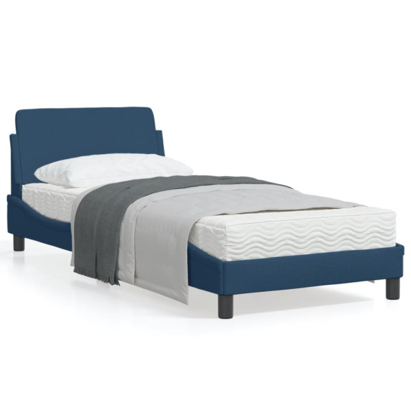 Estrutura de cama com cabeçote de tecido azul 90x190 cm D