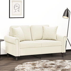 Sofá de 2 plazas con cojines terciopelo color crema 120 cm D