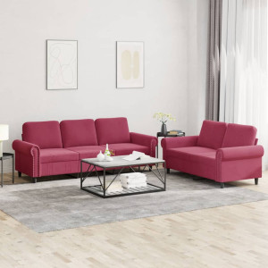Conjunto de sofás com almofadas 2 peças veludo vermelho vermelho D