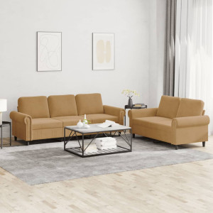 Conjunto de sofás com almofadas 2 peças veludo marrom D