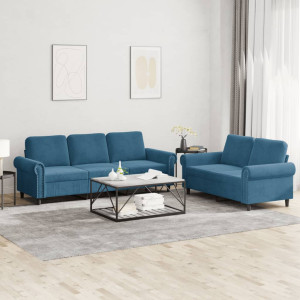 Conjunto de sofás com almofadas 2 peças veludo azul D